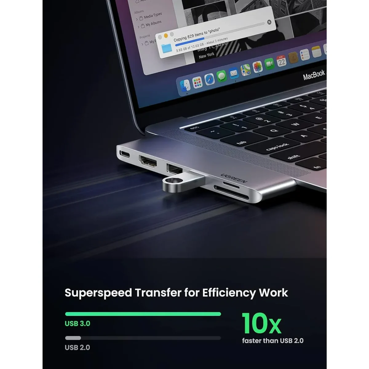 Ugreen Usb C Hub For Macbook Pro  6-In-2 Type C Hub Adapter With 4K Hdmi, Thunderbolt 3 Usb Port, Sd Tf Card Reader - Ug (10)