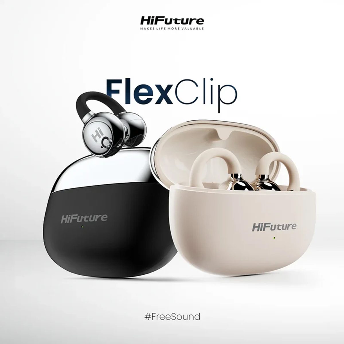 Hifuture Flexclip Open Ear Wireless Earbuds, 30 Hrs Playtime, Ai Enc Noise Cancellation – Black