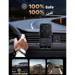 【One-hand Operation】 UGREEN car holder for vent enables to put down or pick up your phone by one hand easily, clip it on the vent so your phone will not block your vision, auto lock and hold your phone firmly, free your hand for safe driving. 【Gravity Linkage Design】 Simply put your phone to the holder, the gravity will retract the holder arms and form a stable triangle structure, securely hold your phone even on speed humps or bumpy road, no need to stick metal plate to phone or clamp the phone by 2 hands. 【Universal Compatible】 Freely compatible for all types of 4.7-inch to 7-inch screen device, such as iPhone 13/14/15/16 Pro Max Full Series Models, Galaxy Z Flip5/Z Flip4/ Galaxy S24, S24 Plus(S24 +), S24 UltraGalaxy S23 /S22/S21/S20 and most phones from other brands. 【Friendly Design】 Soft silicone pads in the holder arms and silicone clip protect your phone and vent from scratch primely, reserved charging port enable to plug the charging cable to the phone even when attached to this phone holder, never worry about power off on your trip when this car mount installed. 【Note】 This air vent car phone mount can only be used on horizontal vents. It is not advised to use it with circular vents.