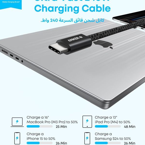 Anker Zolo USB C to USB C Cable Braided 240W - 3ft Black