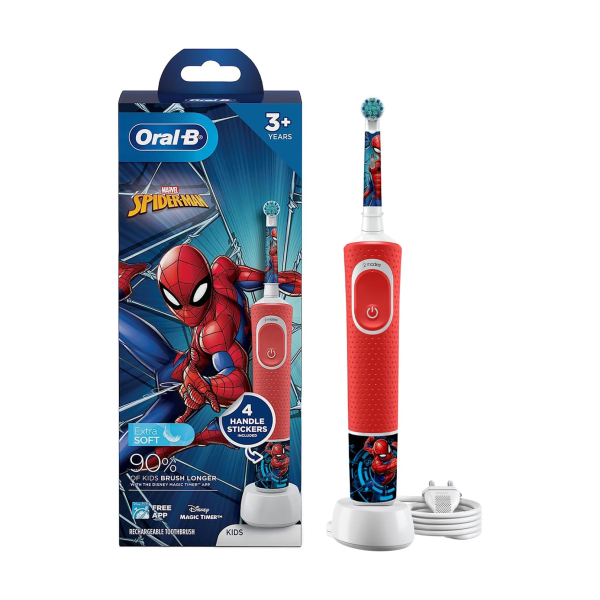 Oral-B Kids Electric Toothbrush, Spider-Man Characters Kids Electric Rechargeable Toothbrush – Red