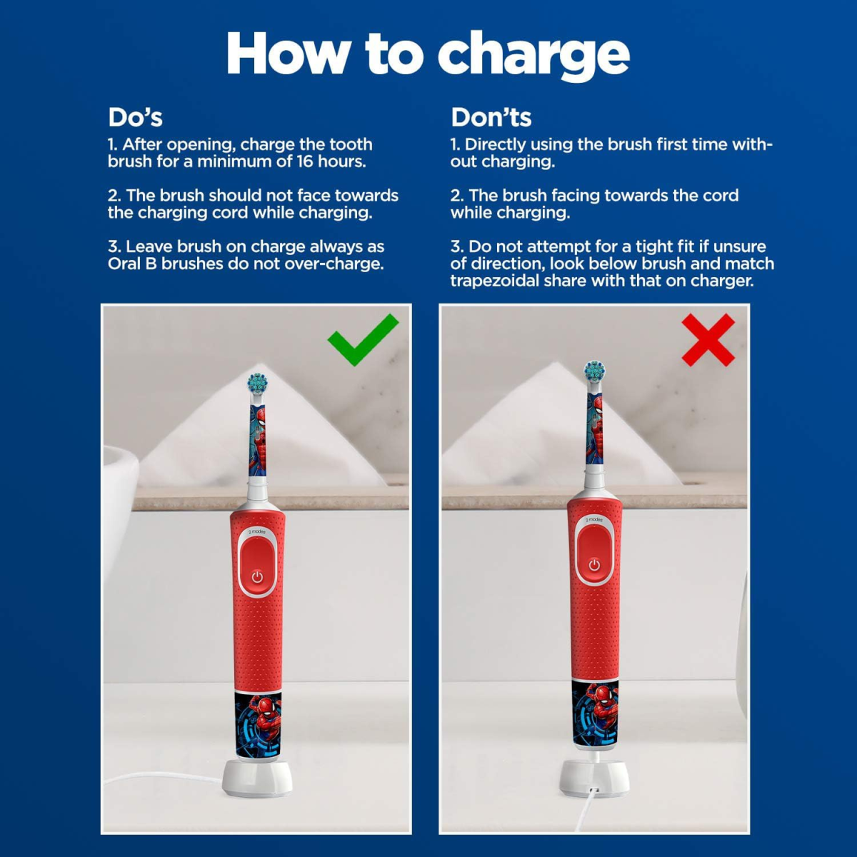 Oral-B Kids Electric Toothbrush, Spider-Man Characters Kids Electric Rechargeable Toothbrush – Red