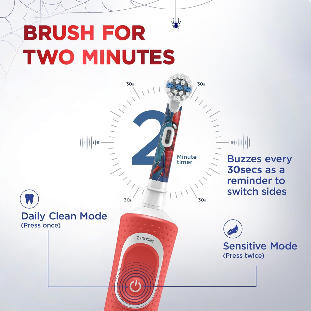 Oral-B Kids Electric Toothbrush, Spider-Man Characters Kids Electric Rechargeable Toothbrush – Red