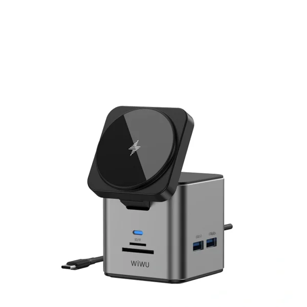 WiWU Wi-W025 Cube Hub 9 في 1 محطة إرساء متعددة المنافذ مع شاحن لاسلكي