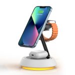 شاحن لاسلكي سريع WiWU Wi-W002 Power Air 3 في 1 مع إضاءة محيطة قابلة للتعديل - أبيض
