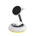 شاحن لاسلكي سريع WiWU Wi-W002 Power Air 3 في 1 مع إضاءة محيطة قابلة للتعديل - أبيض
