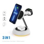شاحن لاسلكي سريع WiWU Wi-W002 Power Air 3 في 1 مع إضاءة محيطة قابلة للتعديل - أبيض