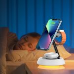 شاحن لاسلكي سريع WiWU Wi-W002 Power Air 3 في 1 مع إضاءة محيطة قابلة للتعديل - أبيض