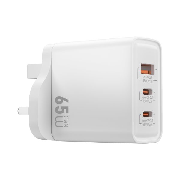 WiWU WI-G005 Essential Pro 65W شاحن GaN ومنافذ USB وType-C - أبيض