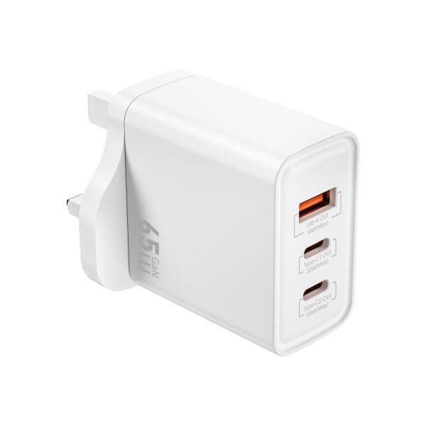 WiWU WI-G005 Essential Pro 65W شاحن GaN ومنافذ USB وType-C - أبيض