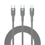 WiWU Wi-C029 Concise 2 in 1 من نوع C إلى كابل شحن من Type C إلى Lightning - رمادي