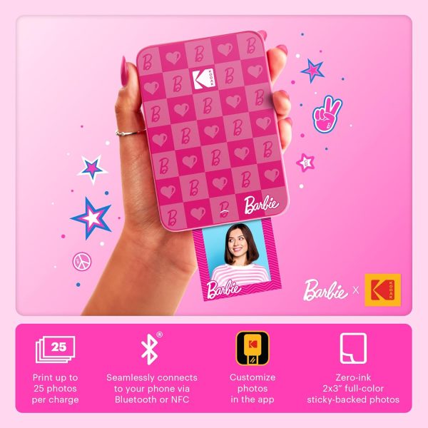 طابعة صور محمولة فورية من KODAK Barbie x Step Slim Wireless - بلون داكن برينك
