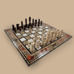Mosaic hand made wooden chess board with wooden pawns