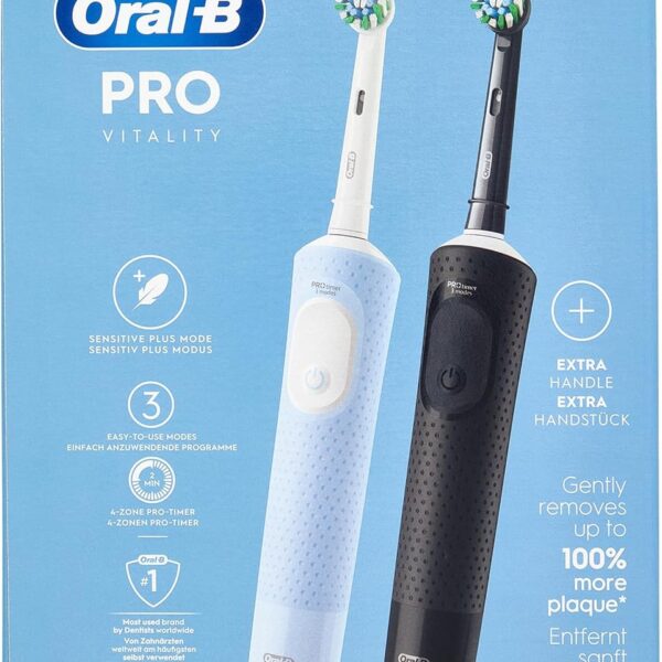 Oral-B Vitality Pro D103 Duo Rechargeable Electric Toothbrush Twin Pack Black and Blue